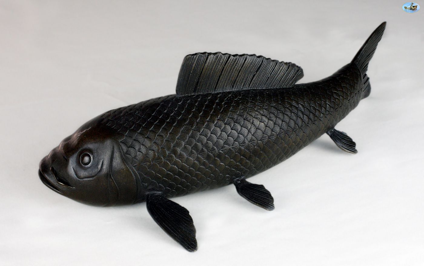 Antique Japanese Signed DEBVT Large Koi Fish Brocaded Carp Bronze 
